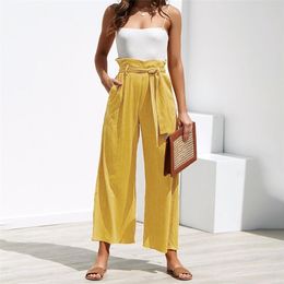 casual high waist wide leg pants women streetwear sash long bottom trousers autumn palazzo 210427