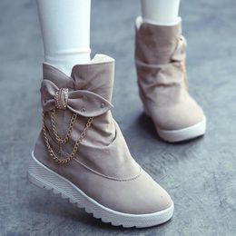 Boots 2021 Autumn Women's Ankle Warm Plush Snow Bow Platform Shoes Ladies Black Sneakers Comfortable