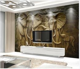 Wallpapers Custom Po Wallpaper 3d Mural For Walls 3 D Three-dimensional Golden Relief Elephant Background Wall Painting Murals