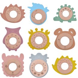 Wooden Silicone Teether Ring Food Grade Silicone Animal Bear Crab Llama Wood Chewing Ring Baby Health Oral Care Children's Products