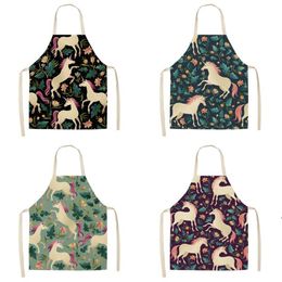 Female Sleeveless Cartoon Unicorn Apron Cotton And Hemp Pinafore Floral Prints Cooking Aprons For Home Kitchen Popular Creative ZZF8873