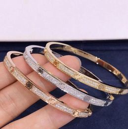 Bangle Luxury Top Fine Brand Pure 925 Sterling Silver Jewellery For Women Screw Driver Thin Design Rose Gold Diamond Love Wedding Engagement Bracelet with b 8AKY