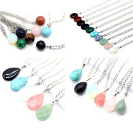 Mixed Natural Stone Heart Ball Beaded Pendant Necklaces For Women Men Fashion Party Club Decor Jewellery With Chain
