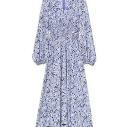 Neploe V Neck Pullover Lantern Long Sleeve Dress Women High Waist Hip A Line Slim Vestidos Vintage Print L;ong Robe 210514