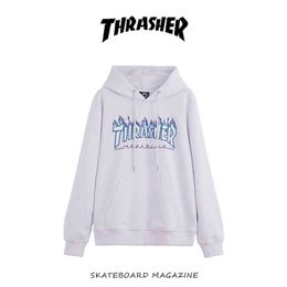 Thrasher Ice Fire Flame Sweater Hooded Wang Yibo039s Same Men039s and Women039s Loose Pullover 795