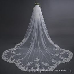 Ladies Long Cathedral Bridal Veil Lace Appliques 3M 5M Long Bridal Wedding Accessories With 3D Flowers Adorned