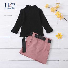 Humor Bear Autumn Children Clothes Suit Long Sleeve High Collar Knitted Sweater Solid Color Short Skirt 2pcs Toddler Clothes X0902