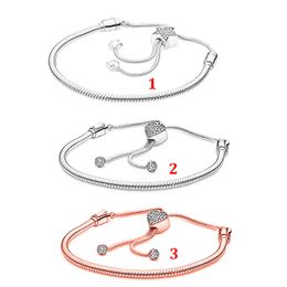 100% 925 Sterling Silver chain Bracelets Pavé Pentagram Heart Adjustable Snake Bone Bracelet Fit Pandora Charms Beads Fine Jewelry Gift send dust bag gift