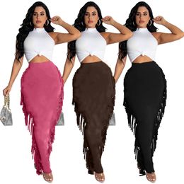 New Designer Fall Winter Skirts for Women dresses Thick Elegant Office Female Tassels Floor Length Skirt Hip Package Dress Party Casual Bodycon Dress 5972