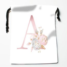 Storage Bags Custom 26 Letters Pink Drawstring Wedding Party Christmas Gift Pouches Packing 18x22cm Satin Fabric Bag 12.2