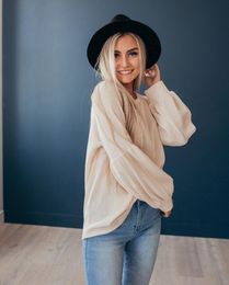 Women's Hoodies & Sweatshirts Autumn And Winter Fashion Woman Full Solid Pullovers Lantern Sleeve Slim Sheath Comfortable