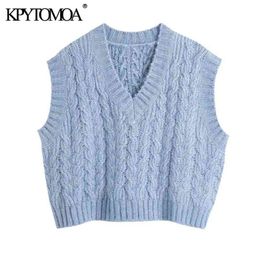 Women Sweet Fashion Oversized Cable-Knit Vest Sweater V Neck Sleeveless Female Waistcoat Chic Tops 210420