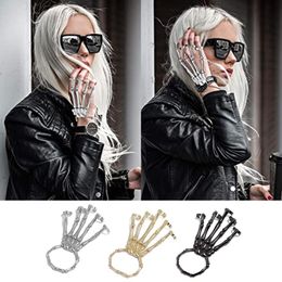 Charm Bracelets Halloween Skull Hand Bracelet With Ring Metal Finger Wristband Men's And Women's Jewelry