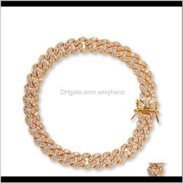 Link, Bracelets Jewellery Drop Delivery 2021 8Mm Gold Sier Iced Out Cuban Link Copper Material Clasp Chain Bracelet 7/8/Inches Pqvmo