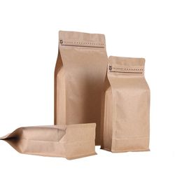 300Pcs/Lot Kraft Paper Stand Up Zipper Lock Bag Eight Side Sealing Snack Nuts Tea Food Bags Packing Moisture Proof Sealing Bag