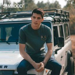 SIMWOOD Summer New 3D Letter Embroidery T-shirts Men 210g 100% Cotton Eco-Friendly Fabric Tops Comfortable Tshirt SK120158 210409