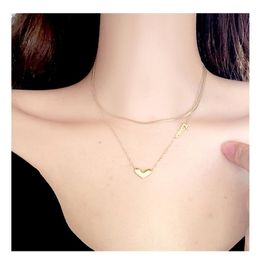 Chains COWBREAD Double Layer Necklace For Women Love Pendant Stainless Steel Simple And Versatile Clavicle Chain Jewellery