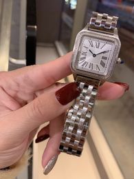 High Quailty Quartz Watches Casual Stainless Steel Square Wristwatches Silver White Dial Fashion Women Rome Clock 28mm