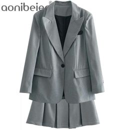 Grey Houndstooth Fashion V-neck Single-breasted Plaid Temperament Loose Women Blazer Office Lady Outfits 210604
