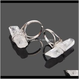 Rock Crystal Quartz Reiki Gem Finger Ring For Men Women Chakra Rainbow Irregular Natural Stone Wire Wrap Resizable Fashion Fin Qylxag Kyzsq