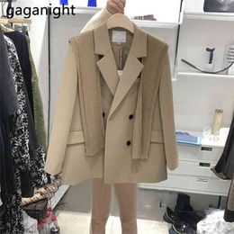 Elegant Women Blazer Long Sleeve Notched Chic Korean Spring Autumn Coat Solid Loose Knitted Shawl Oversized 210601
