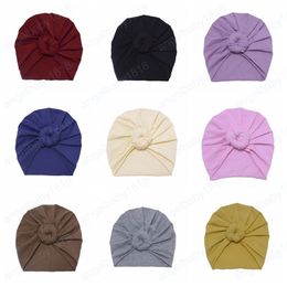 18*18.5 CM Solid Color Handmade Knotted Infant Indian Hat Soft Comfortable Cotton Baby Girls Beanie Caps Photography Props