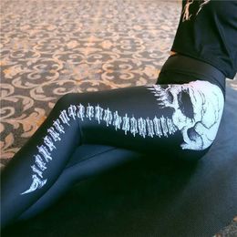 Qickitout Sexy Women's Black Leggings Skull Head evil classic Print Push Up Fitness High Waist Legging Oversize 211204