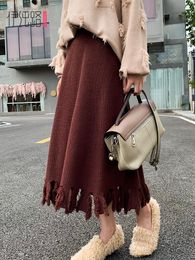 Skirts 2021 Retro Casual Knitted Woolen Fringed Skirt Spring And Autumn A-line Mid-Length For Women To Wear Winter With Sweater