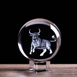 Decorative Objects & Figurines Animal Zodiac Cow Crystal Ball Charging Stock Market Bull Feng Shui Glass Marbles Sphere Globe Home Art Decor