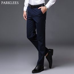 Men's Slim Fit Straight Dress Pants Brand Fromal Busienss Flat-Front Trousers Mens Business Wedding Suit Pants Male 210522