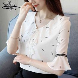 womens tops and blouses fashion long sleeve shirts white chiffon shirt v collar summer 2740 50 210521