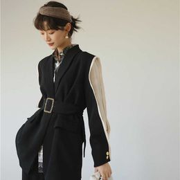 Women blazers and jackets female fashion autumn casual long sleeve belted office lady black business blazer feminino 210608