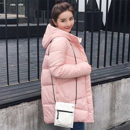 Parka Women Winter Long Female Jacket Coats Hooded Thick Cotton Padded Lining Solid Casual Women's Coat Outerwear 211216