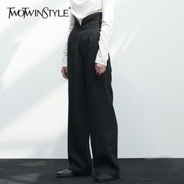 Vintage Black Straight Trousers For Women High Waist Full Length Wide Leg Pants Female Spring Fashion Clothing 210521