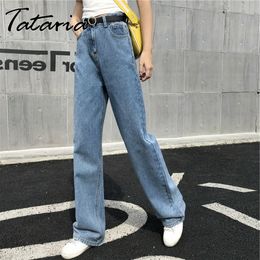 Tataria Women Wide Legs Jeans High Waisted Boyfriend Femalel Ankle-length Straight Denim Pants Loose Casual 210514