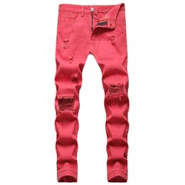 Fashion New Men's Jeans Large Size High-strength Bleaching and Dyeing Red Hole Straight Four-season Jeans 90s Boyfriend Jeans G0104