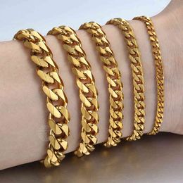 Women's Men's Bracelet Stainless Steel Cuban link Chain Bracelet Gold Silver Colour Fashion Jewellery KBB10