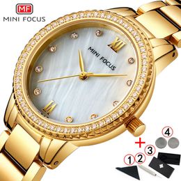 Mini Focu Luxury Brand Watch Fashion Gold Women's Wrist Watches Elegant Ladies Watches Golden Wristwatch 210527