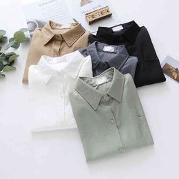 Women Blouse Shirts Feminine Top Long Sleeve Casual White Turn-down Collar OL Style Loose Blusas shirts 698D 210420