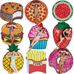 Beach Towel Food Fruits Outdoor Foldable Lawn Picnic Mat Outdoors Portable Creative Irregular hamburger Pizza French fries ice cream 2201 V2