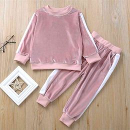 2-piece Baby / Toddler Fluff Striped Long-sleeve Pullover and Pants Set for Kids Clothing Sets 210528