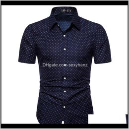 Clothing Apparel Drop Delivery 2021 M-5Xl Men Dot-Print Business Casual Shirt Short Sleeve Shirts The Office Mens Cotton Regular Fit Large Si