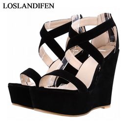Summer Style Women Pumps Sandals Luxury Thick Botton Wedges High Heels Gladiator Ladies Shoes Woman NLK-C0175