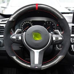 Black Carbon Fibre Suede DIY Car Steering Wheel Cover For BMW M Sport F30 F31 F34 F10 F11 F07 X1 X2 X3 F25 F32 F33 F36 F48 F39