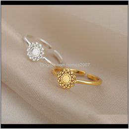 Jewelryadjustable Open Daisy Rings For Women Gold Stainless Steel Vintage Elegant Jewellery Birthday Gift Wedding Drop Delivery 2021 Ftzw1
