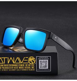 Óculos de sol de onda de calor com lentes polarizadas espelhadas de marca de luxo, óculos de proteção uv400 masculinos com estojo