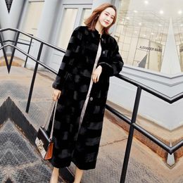 Women's Fur & Faux Imported Velvet Mink Coat Whole Long Shearing Cross Grain Show Thin