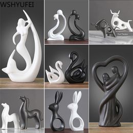 Nordic modern creative black and white ceramic crafts ornaments study office desk small decoration home decorations WSHYUFEI 210727