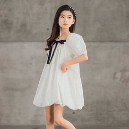 YourSeason Polka Dot Cotton Teen Girls Dress Puff Sleeve 2021 New Children Kids Summer Square Dresses Clothes Q0716