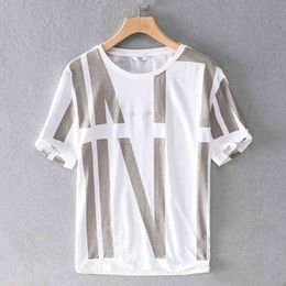 New Men's casual loose linen t-shirt breathable and comfortable printing fashion trendy white t shirt brand summer tshirt mens G1229